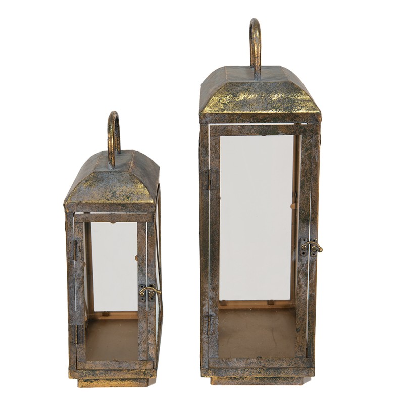 Clayre & Eef Lantern Set of 2 Copper colored Iron Glass