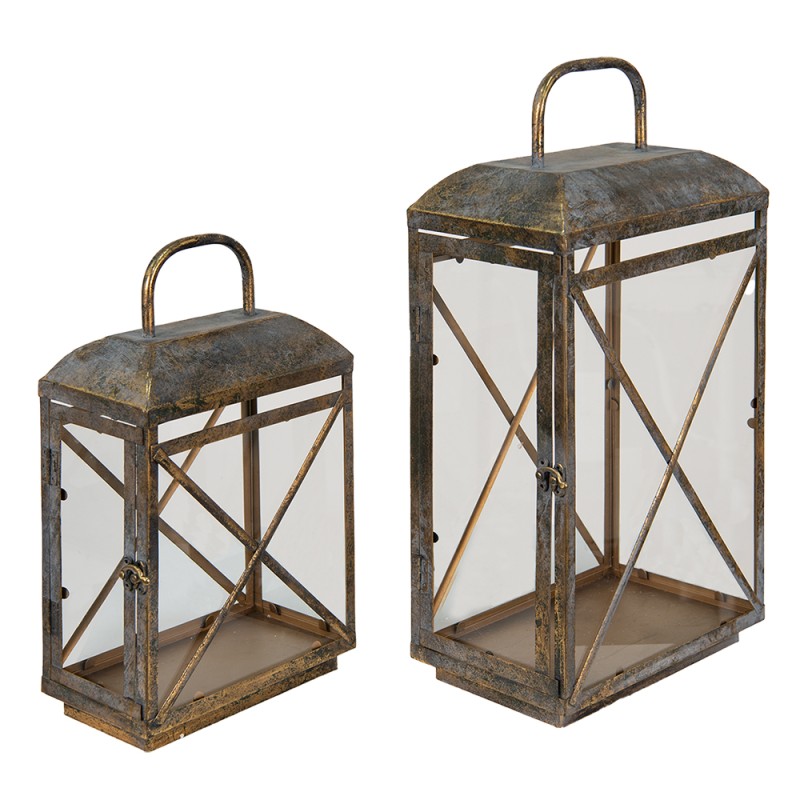 Clayre & Eef Lantern Set of 2 Copper colored Iron Glass