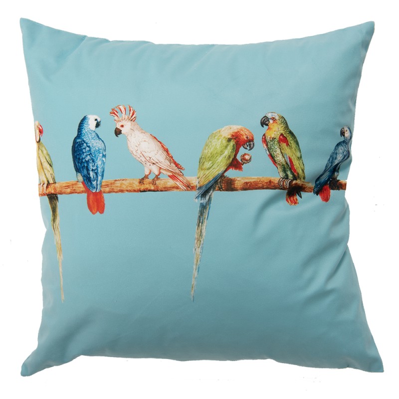 Clayre & Eef Cushion Cover 45x45 cm Turquoise Polyester Square Parrot