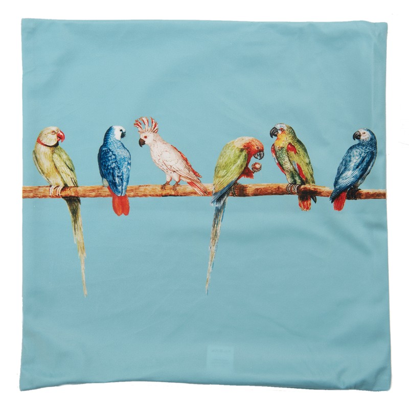 Clayre & Eef Kussenhoes  45x45 cm Turquoise Polyester Vierkant Papegaai