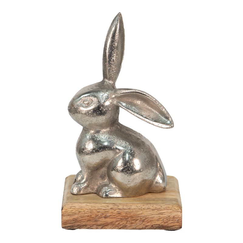 Clayre & Eef Figurine Rabbit 11x10x20 cm Silver colored Aluminium Wood