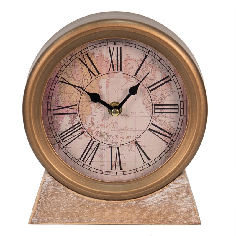 Clayre & Eef Table Clock 17x20 cm Gold colored Wood Iron Round