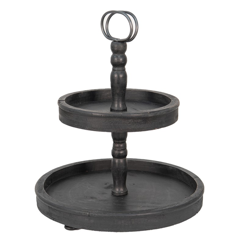 Clayre & Eef 2-Tiered Stand Ø 38x47 cm Black Wood Metal Round