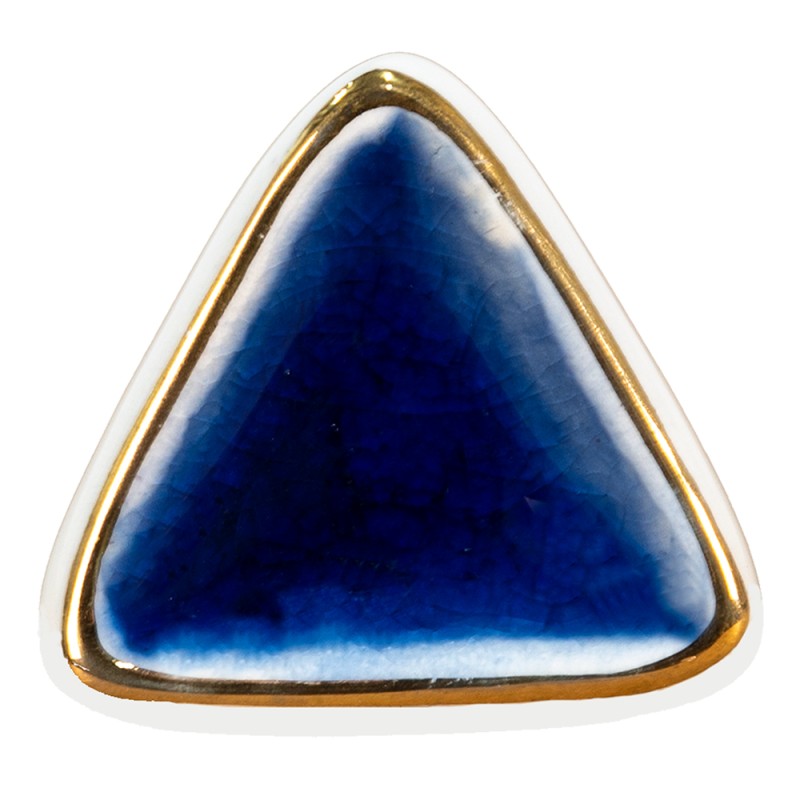Clayre & Eef Poignée de porte 5 cm Bleu Blanc Céramique Triangle