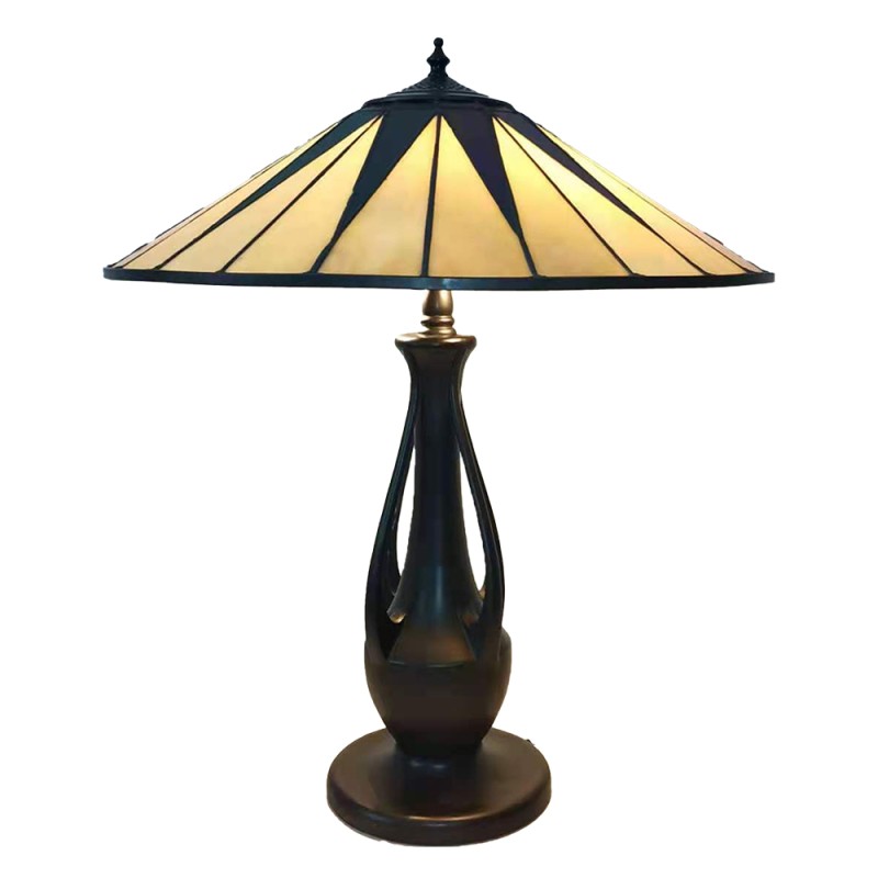 LumiLamp Lampe de table Tiffany Ø 48x60 cm Beige Marron Verre Plastique Rond