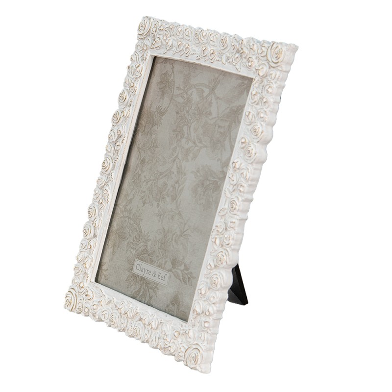 Clayre & Eef Photo Frame 17x22 cm White Gold colored Plastic Rectangle Flowers