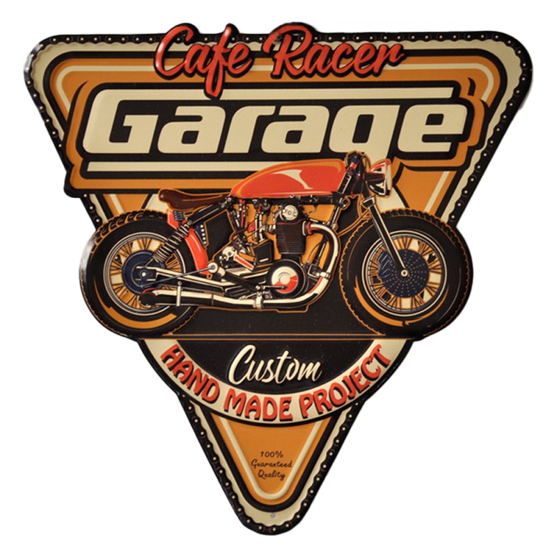 Clayre & Eef Décoration murale 40x40 cm Orange Fer Triangle Cafe Racer Garage