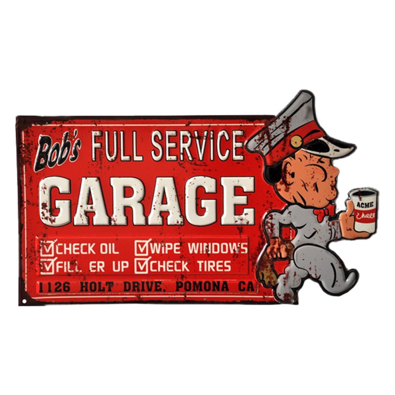 Clayre & Eef Wall Decoration 50x30 cm Red Grey Iron Rectangle Garage