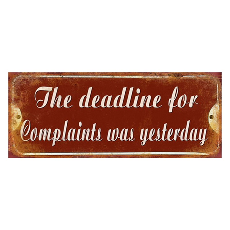 Clayre & Eef Text Sign 50x20 cm Red White Iron Rectangle The deadline for complaints was yesterday
