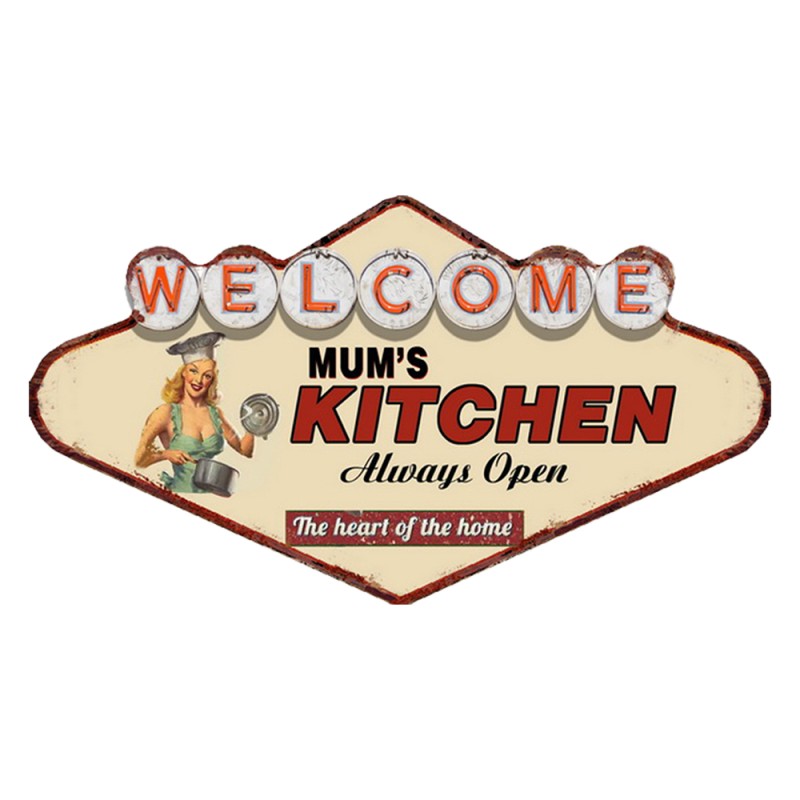 Clayre & Eef Wall Decoration 49x27 cm Beige Red Iron Welcome mum's kitchen Always Open