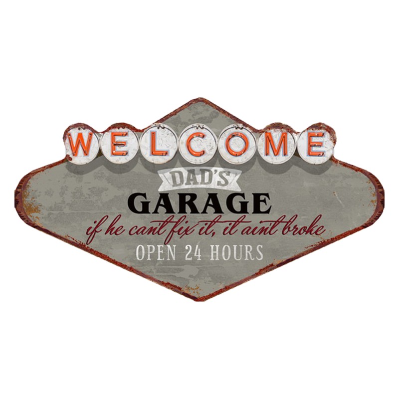 Clayre & Eef Décoration murale 49x27 cm Gris Rouge Fer Welcome Dad's Garage