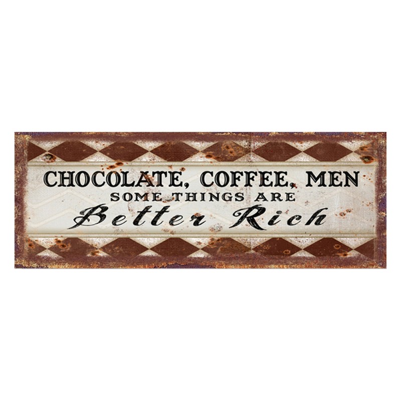 Clayre & Eef Tekstbord  36x13 cm Bruin Zwart Ijzer Rechthoek Chocolate, coffie, men