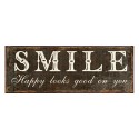 Clayre & Eef Plaque de texte 36x13 cm Marron Blanc Fer Rectangle Smile