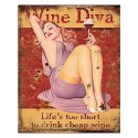 Clayre & Eef Plaque de texte 20x25 cm Rouge Beige Fer Rectangle Wine Diva