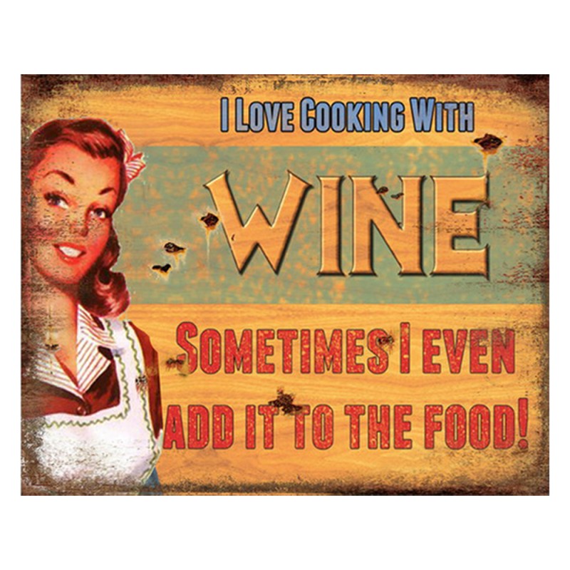 Clayre & Eef Tekstbord  20x25 cm Geel Ijzer Rechthoek I love cooking with Wine