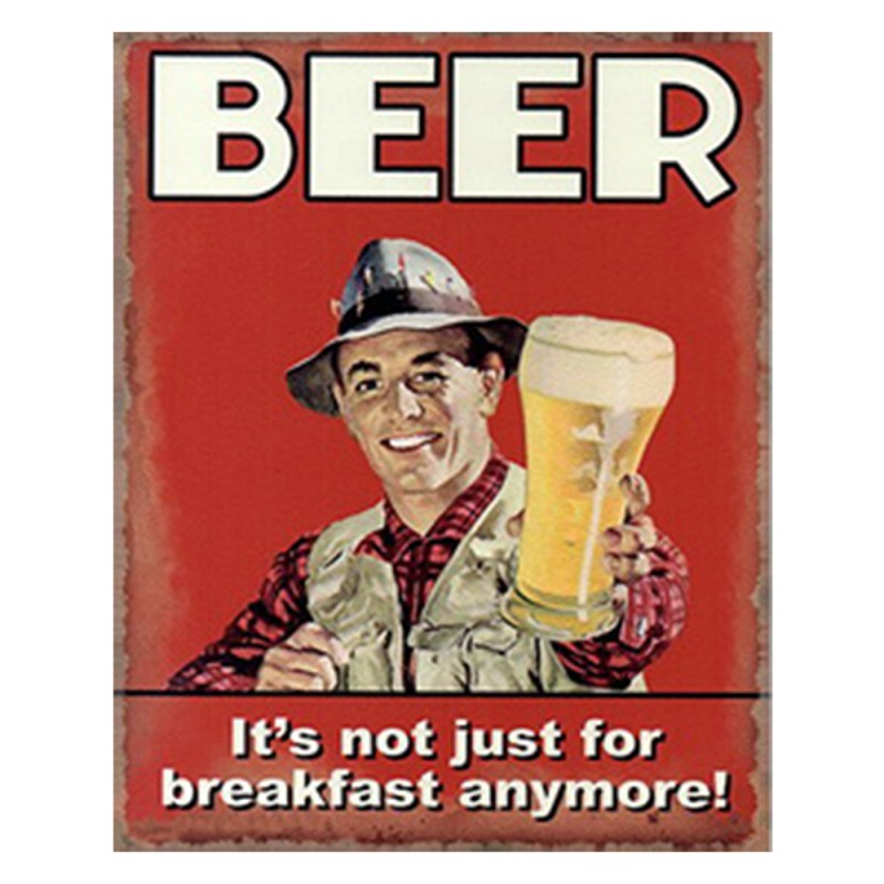 Clayre & Eef Tekstbord  20x25 cm Rood Wit Ijzer Rechthoek Beer It's not just for breakfast anymore!