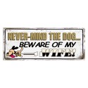 Clayre & Eef Plaque de texte 50x20 cm Blanc Marron Fer Rectangle Dog/Wife