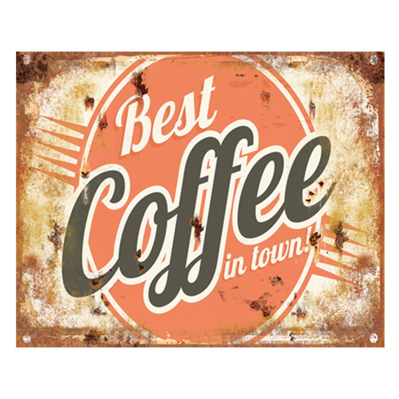 Clayre & Eef Plaque de texte 33x25 cm Orange Fer Rectangle Best Coffee in town