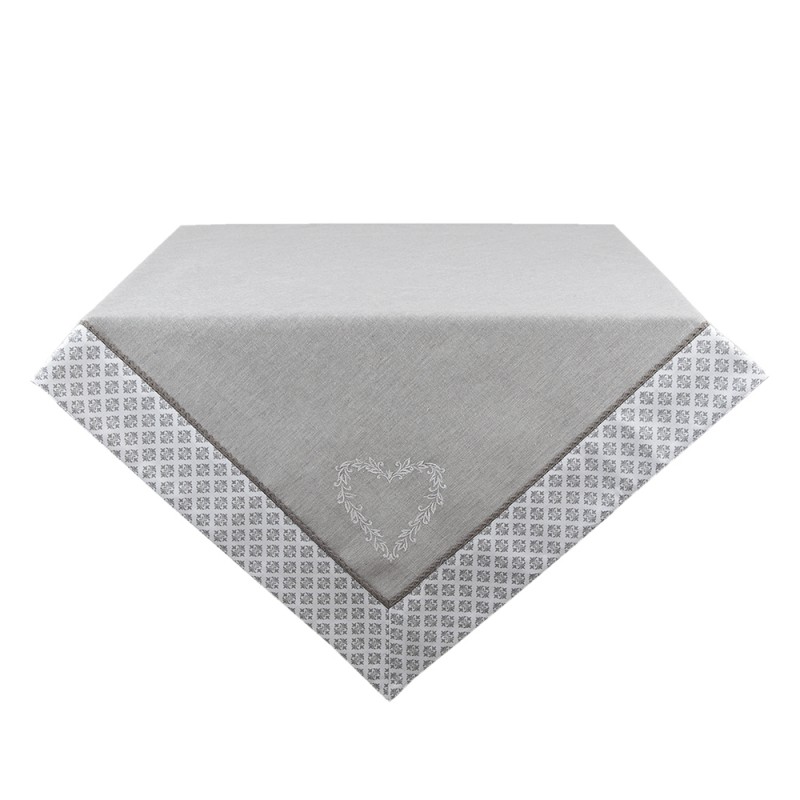 Grau Karos Clayre Eef Baumwolle Tischdecke 100x100 Weiß Herzen cm & Quadrat
