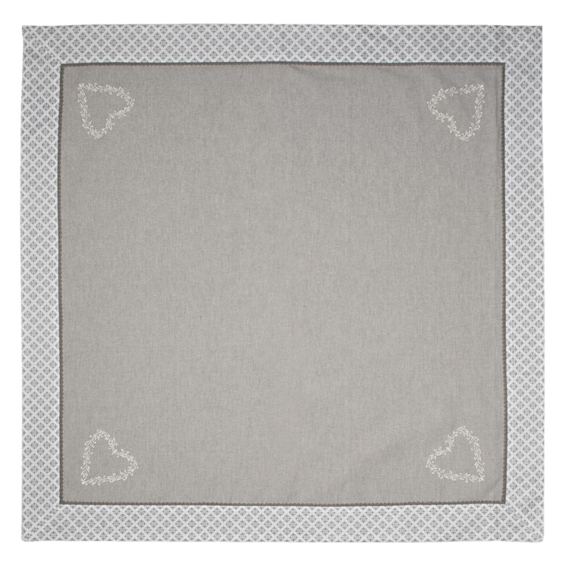 Clayre & Eef Tablecloth 100x100 cm Grey White Cotton Square Hearts Diamonds