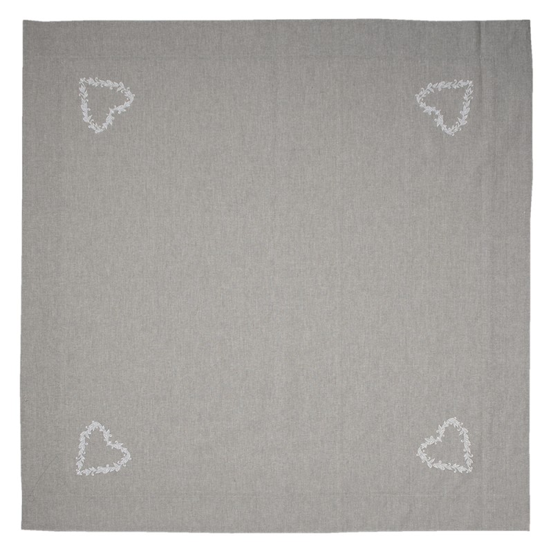 Clayre & Eef Tablecloth 100x100 cm Grey White Cotton Square Hearts Diamonds