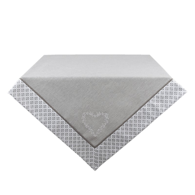 Clayre & Eef Tablecloth 130x180 cm Grey White Cotton Rectangle Hearts Diamonds