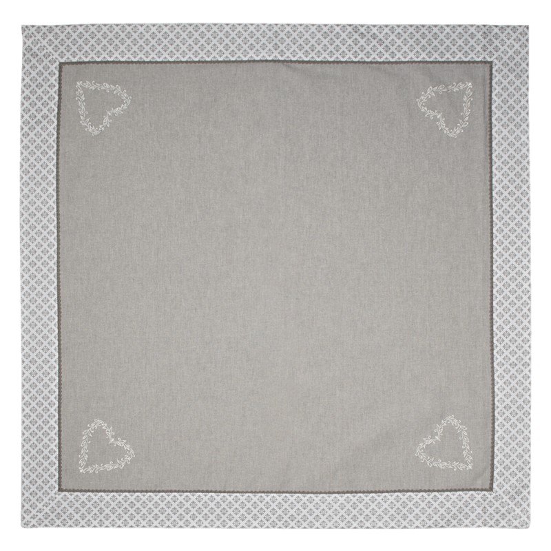 Clayre & Eef Tablecloth 130x180 cm Grey White Cotton Rectangle Hearts Diamonds