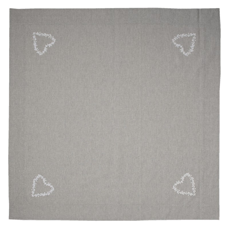 Clayre & Eef Tablecloth 150x150 cm Grey White Cotton Square Hearts Diamonds
