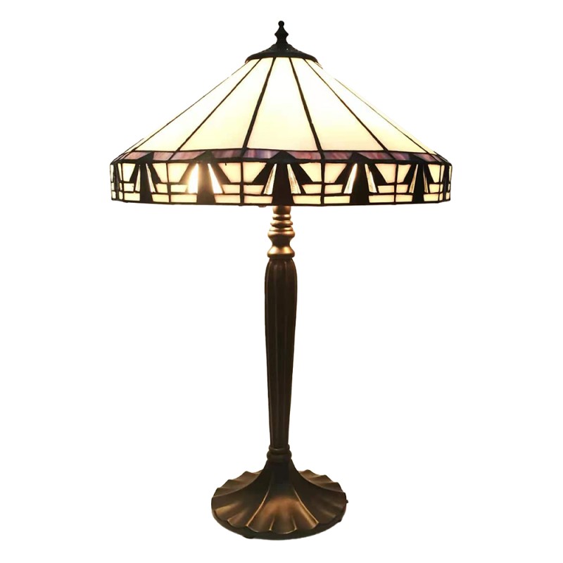 LumiLamp Lampe de table Tiffany Ø 41x63 cm Beige Marron Verre Plastique Rond