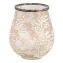 Clayre & Eef Tealight Holder Ø 15x18 cm Brown White Glass Metal Round Flowers