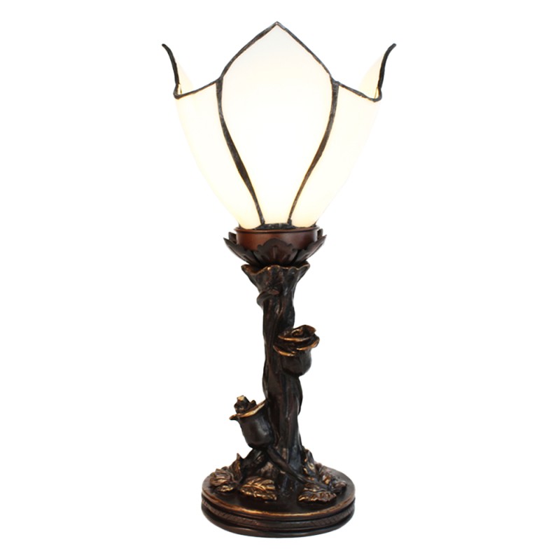 LumiLamp Lampe de table Tiffany 32 cm Blanc Marron Verre