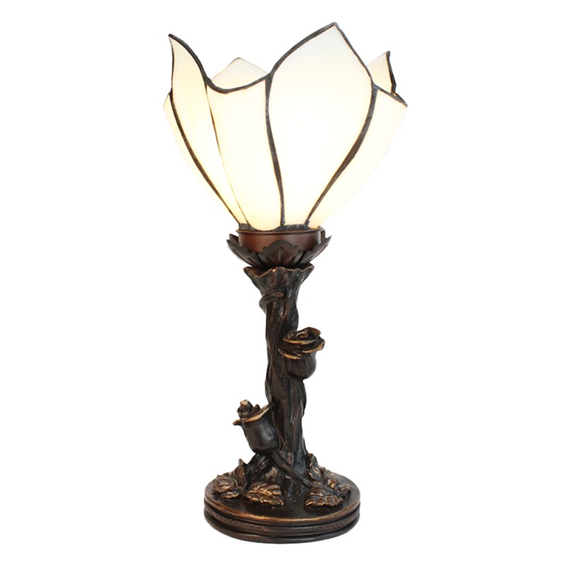 LumiLamp Lampe de table Tiffany 32 cm Blanc Marron Verre