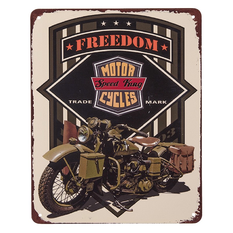 Clayre & Eef Text Sign 25x20 cm Beige Black Iron Freedom Motorcycle