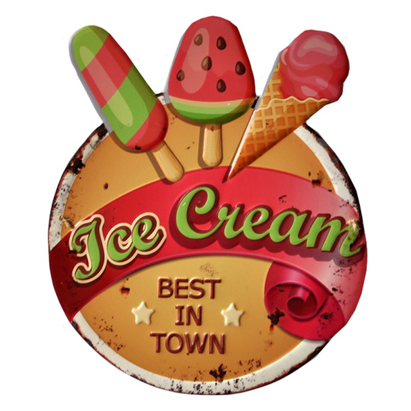 Clayre & Eef Wanddecoratie  38x45 cm Rood Groen Ijzer Ice Cream