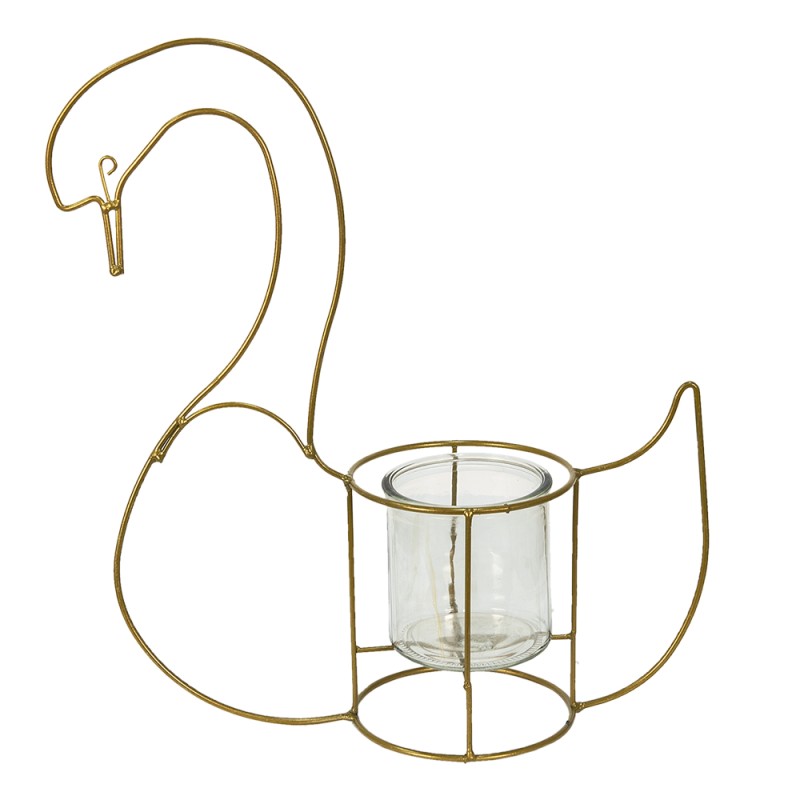 Clayre & Eef Tealight Holder Swan 33x13x41 cm Gold colored Iron Glass