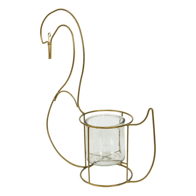 Clayre & Eef Tealight Holder Swan 33x13x41 cm Gold colored Iron Glass