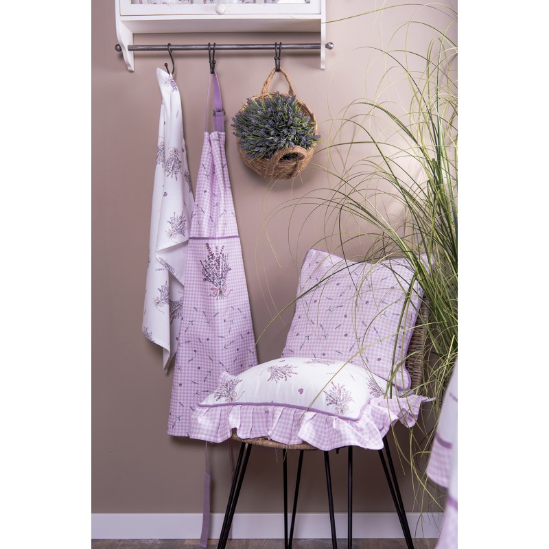 Clayre & Eef Kitchen Apron 70x85 cm Purple White Cotton Lavender