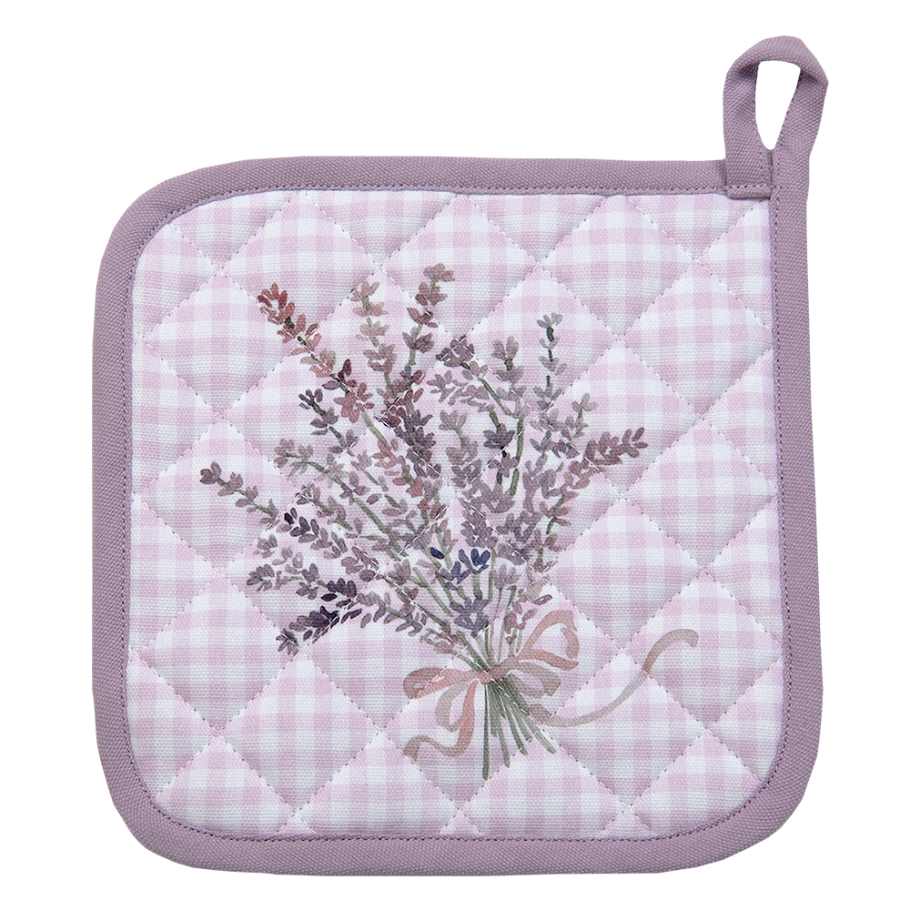 Clayre&Eef Pannenlap 20x20 cm Paars Wit Katoen Lavendel afbeelding