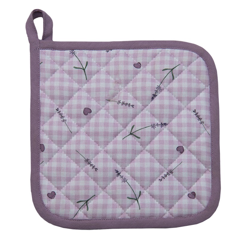 Clayre & Eef Pot Holder 20x20 cm Purple White Cotton Square Lavender