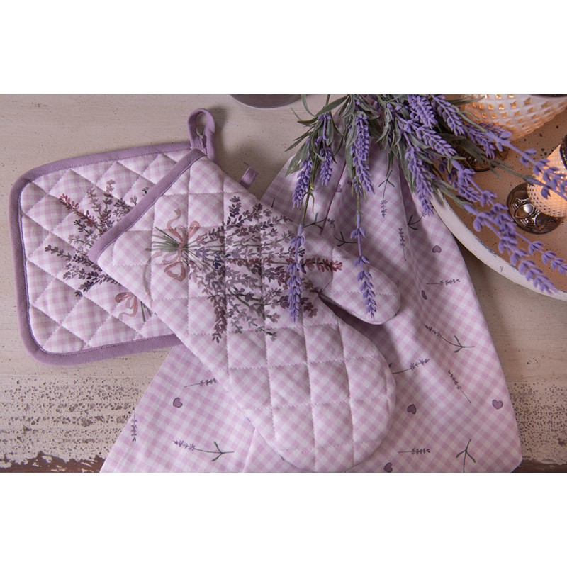 Clayre & Eef Pot Holder 20x20 cm Purple White Cotton Square Lavender