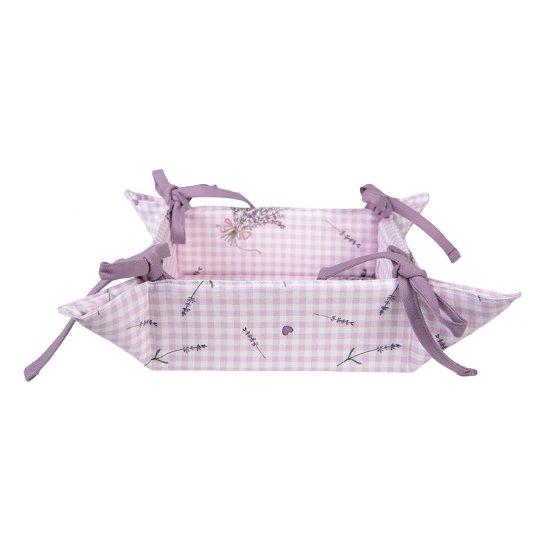 Clayre & Eef Brotkorb 35x35x8 cm Violett Weiß Baumwolle Lavendel