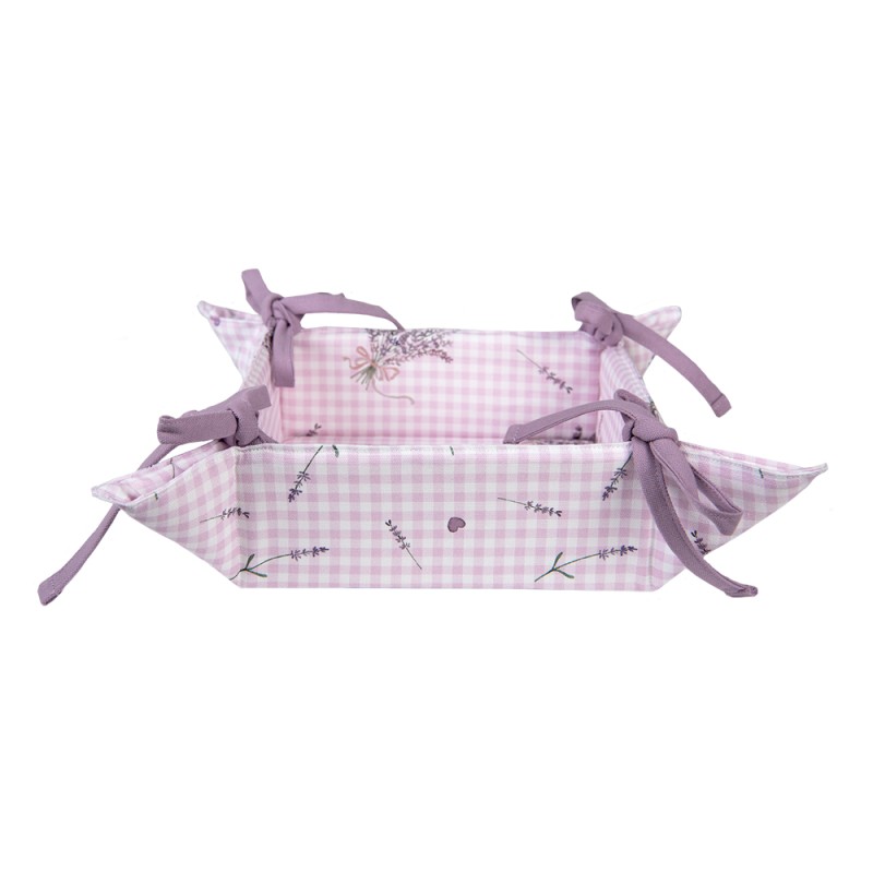 Clayre & Eef Bread Basket 35x35x8 cm Purple White Cotton Lavender