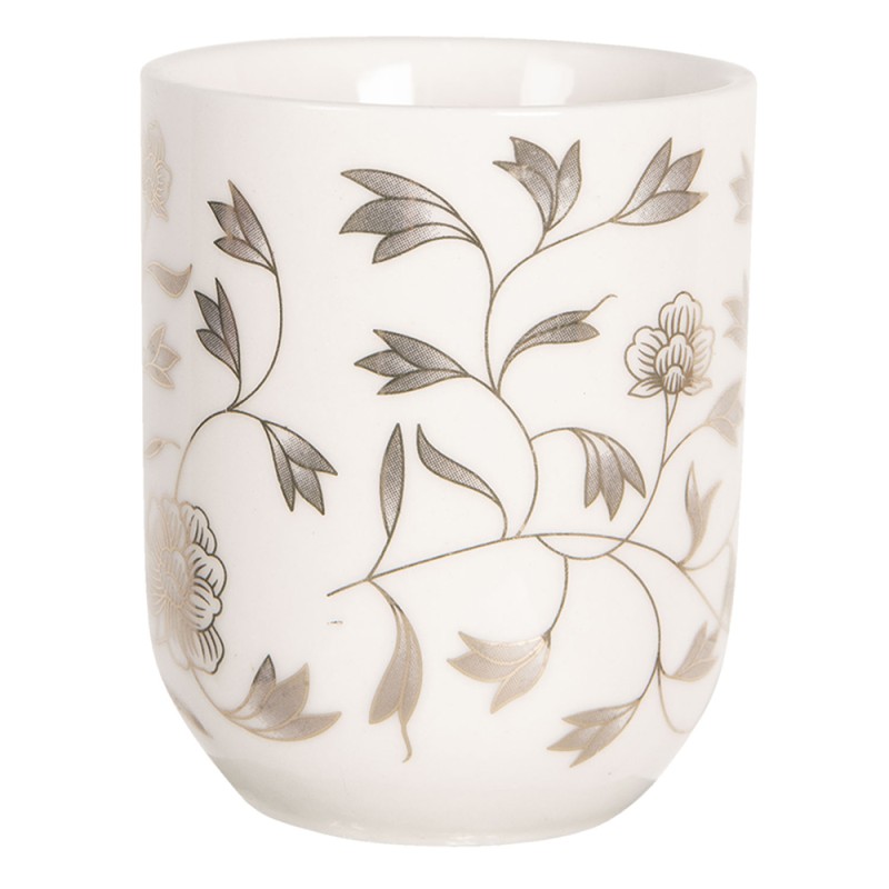 Clayre & Eef Mug 100 ml Beige Gris Porcelaine Rond Fleurs