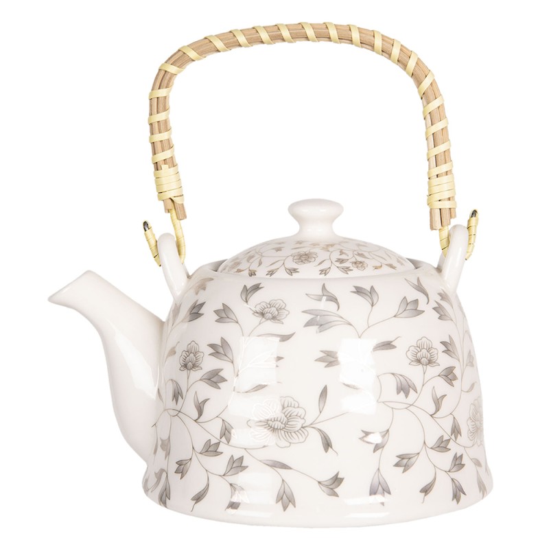 Clayre & Eef Teapot with Infuser 800 ml Beige Grey Porcelain Round Flowers