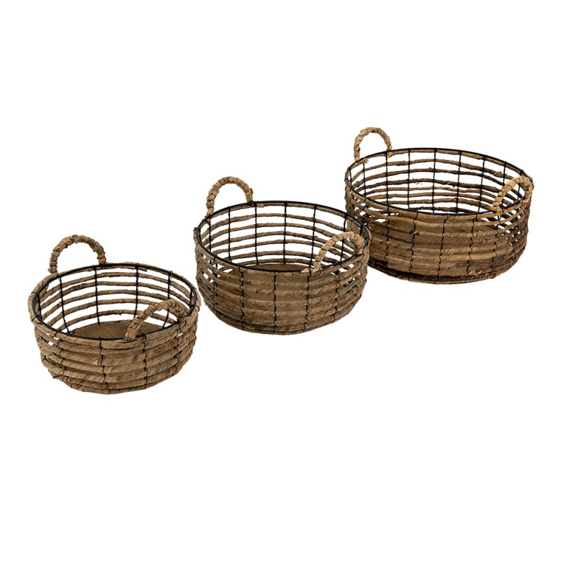 Clayre & Eef Storage Basket Set of 3 Ø 39 Ø 34 Ø 29 cm Brown Rotan Iron