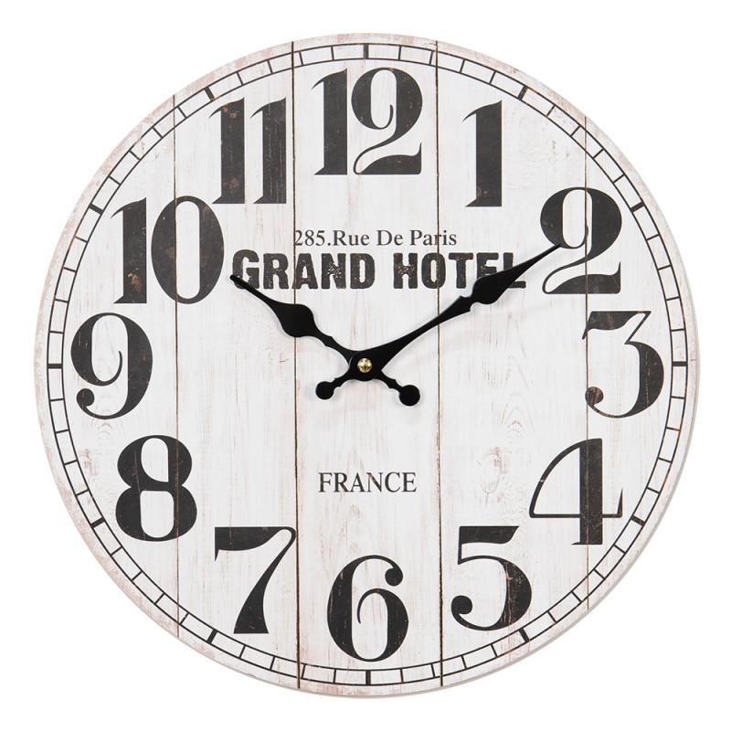 Clayre & Eef Horloge mural Ø 34 cm Blanc Noir MDF Grand Hotel