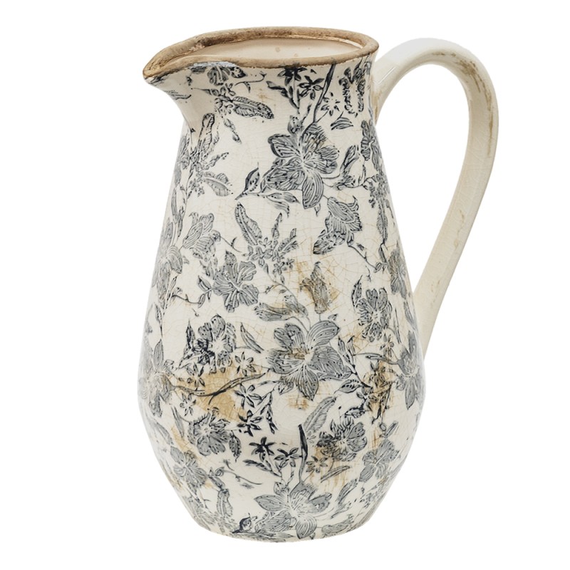 Clayre & Eef Brocca decorativa 24x17x30 cm Grigio Beige Ceramica Fiori
