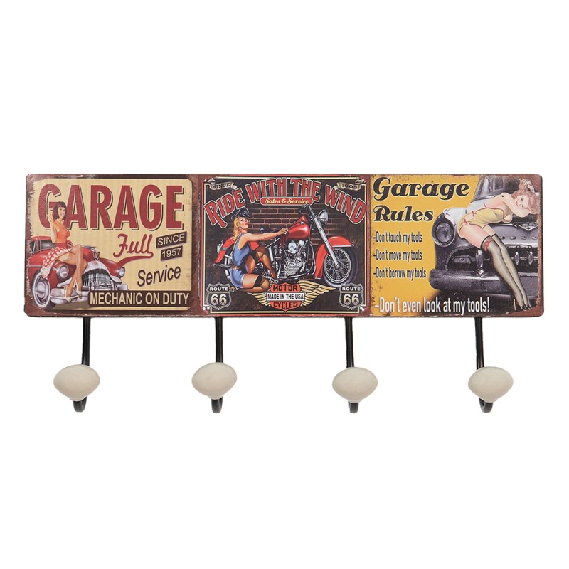 Clayre & Eef Wall Coat Rack 40x5x17 cm Red Black Iron Car Garage