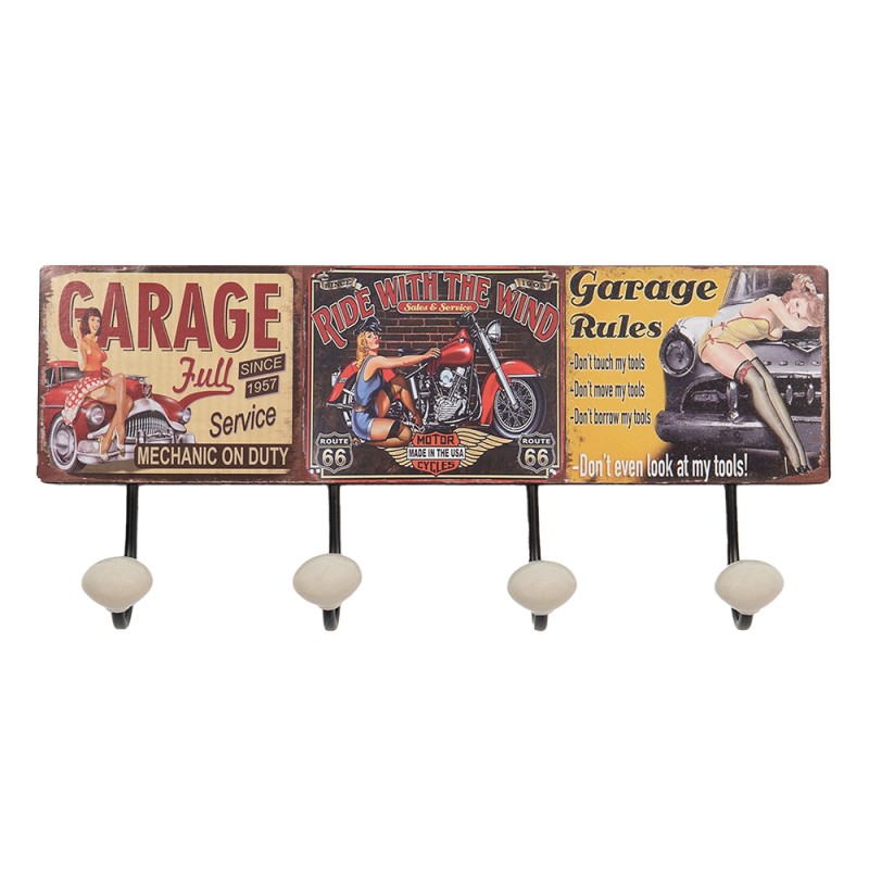 Clayre & Eef Wandkapstok  40x5x17 cm Rood Zwart Ijzer Auto Garage