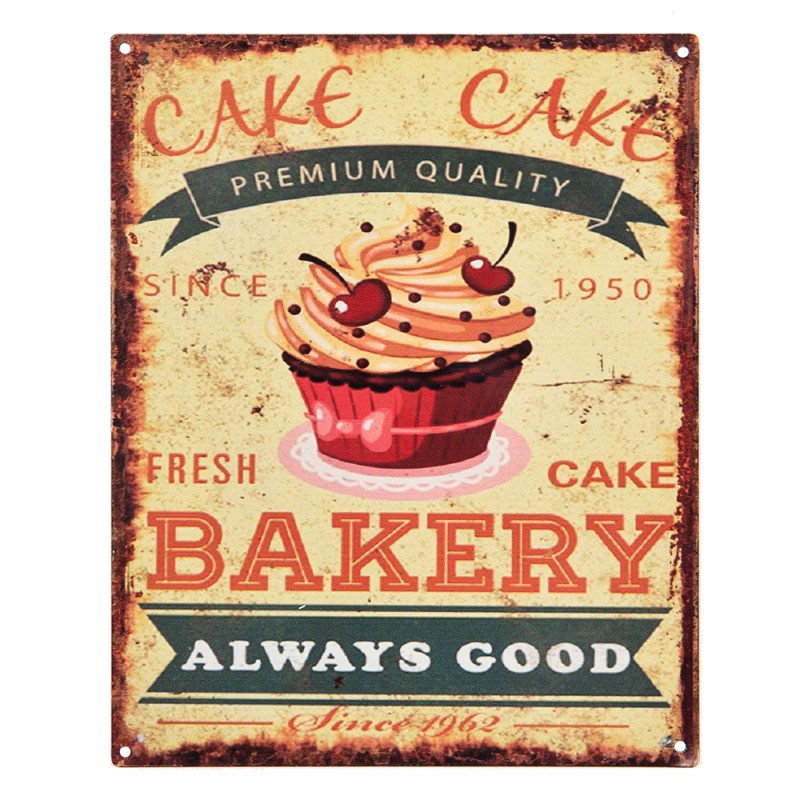 Clayre & Eef Tekstbord  20x25 cm Groen Ijzer Cupcake Bakery